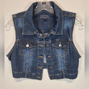 C’est Toi Juniors Cropped Denim Vest Medium Blue Jean Trucker Style